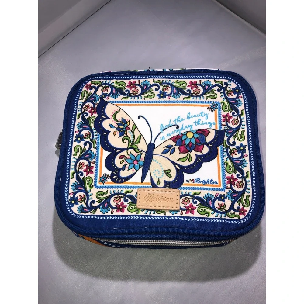Brighton Butterfly Floral Canvas Travel Jewelry Organizer Case Blue Multi Color